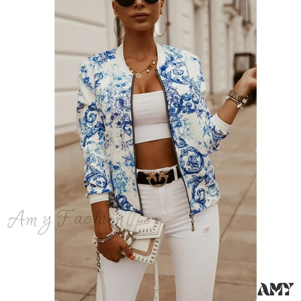 Amy Fashion - Flower Print Long Sleeve Coats