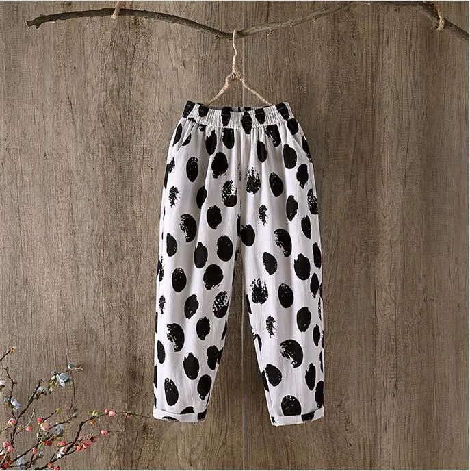 Cotton Blend Women Plus Size Ankle-Length Thin Straight Loose Casual Slim-Fit Pants