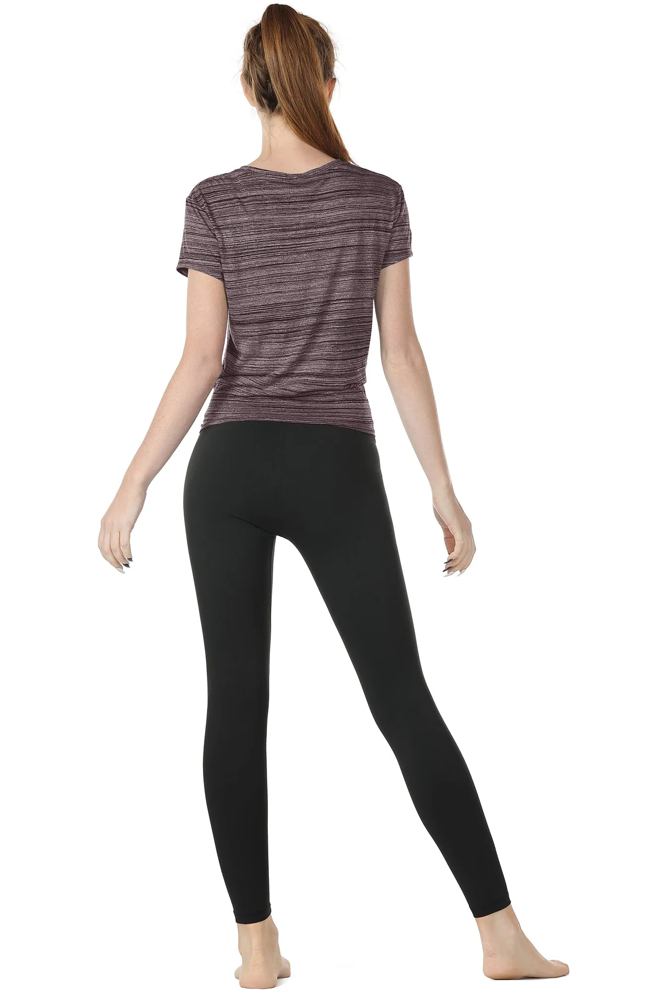 icyzone Workout Shirts for Women - Yoga Tops Gym Clothes Running Exercise Athletic Tie Front T-Shirts