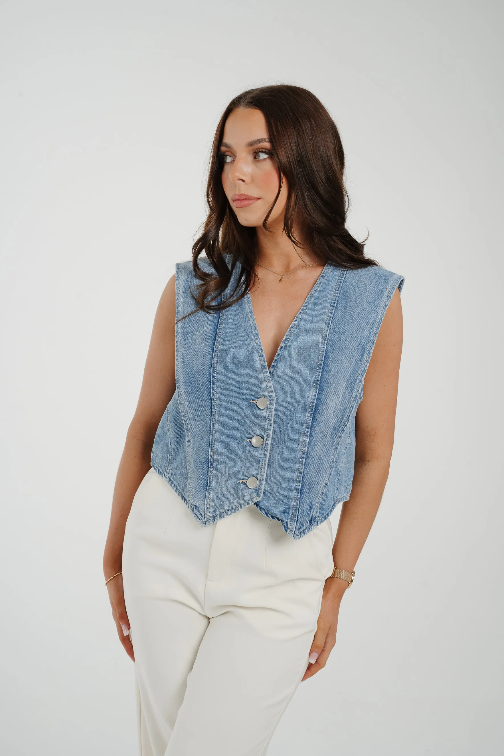 Jane Waistcoat In Light Denim