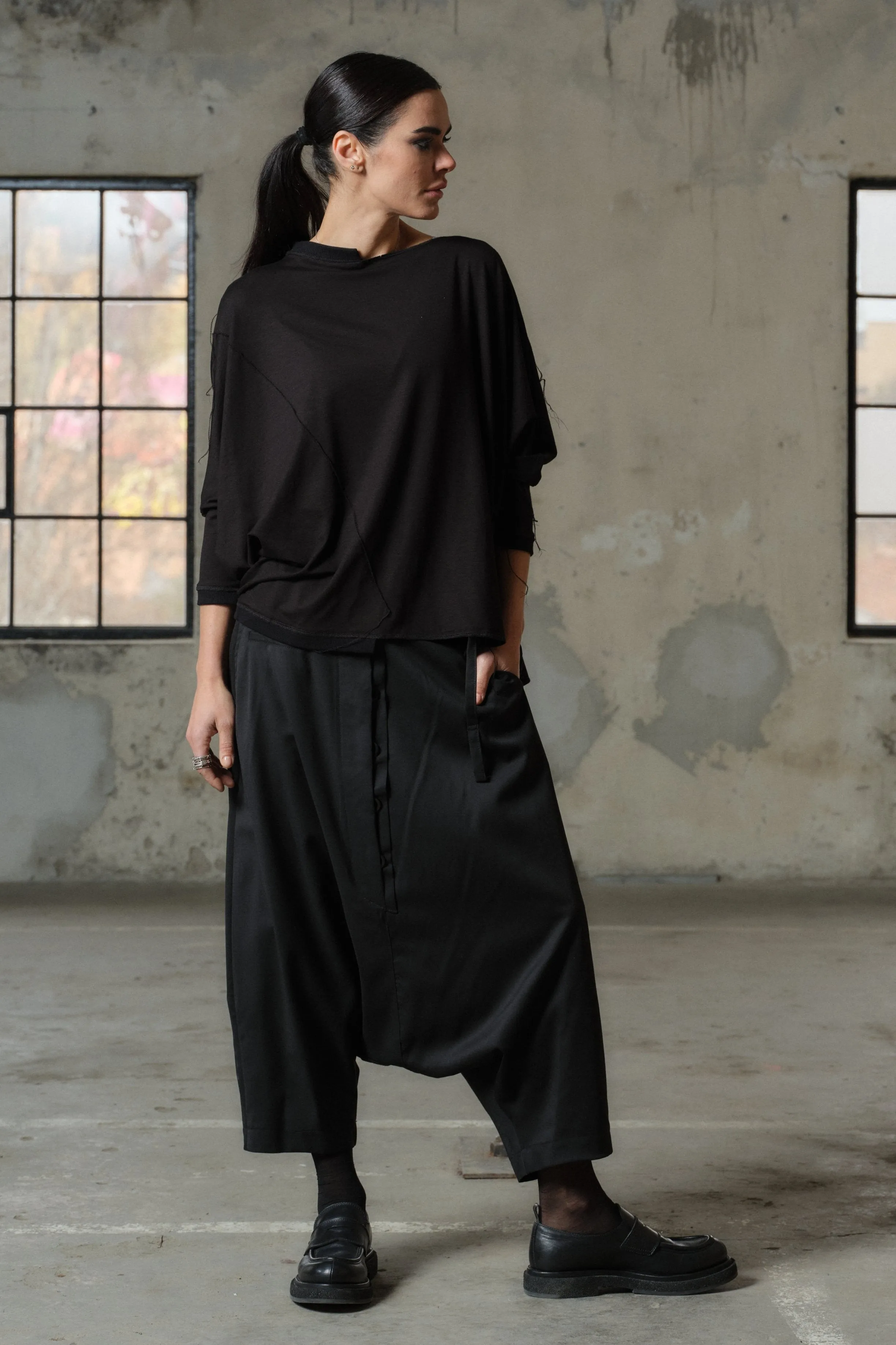 Merino wool drop crotch pants