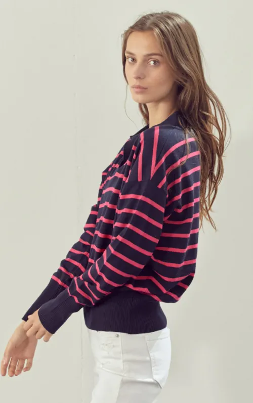 Navy & Pink Striped Sweater